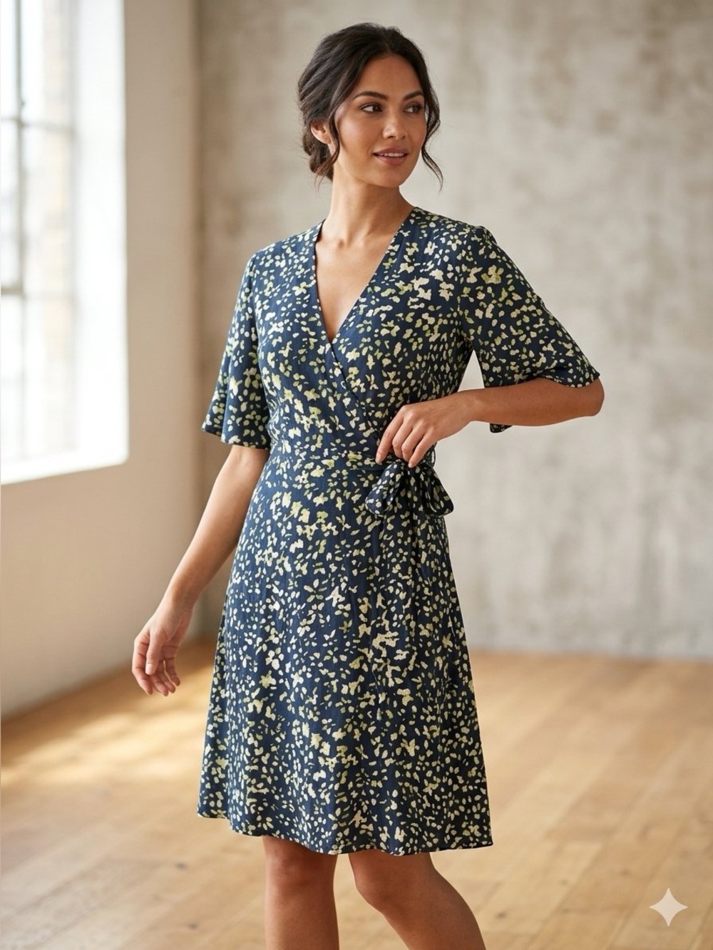 Moussy • Green Blue White Patterned Wrap Dress